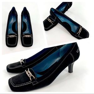 VIA SPIGA Black Suede Square toe Kitten-Heel Shoes
